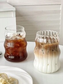 1 件 550ml 条纹玻璃咖啡杯（不带吸管），创意波浪形玻璃杯，美观的咖啡杯，夏季果汁杯，透明冷饮杯，独特的极简主义饮具，非常适合冰咖啡、奶茶、水，家庭和办公室使用，完美的礼物，送给朋友、同事、妈妈的精美母亲节礼物，适合家庭使用，适合女性，饮用奶茶杯和咖啡杯等饮料，返校用品 - 無色 - 查看 9