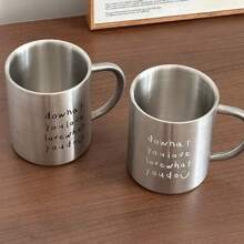 Taza de doble capa retro de acero inoxidable 304, estilo nórdico minimalista coreano, taza de enjuague con letra de moda para parejas en el hogar