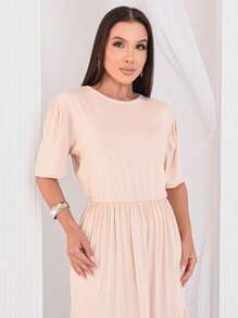 Milimetrica Comfortable Mesh Midi Dress Luxury Modest Fashion Evangelical - 米色 - 查看 4