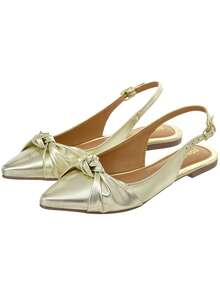 KIT 2 PAIRS Women's Open Toe Slingback Flat Shoes Comfort New Bow Knot Casual Light Gold And Variations - 黑色 - 查看 7