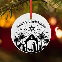 1 件金色耶稣降生场景陶瓷吊坠，可定制文字圣诞节和洗礼装饰，非常适合家庭和派对