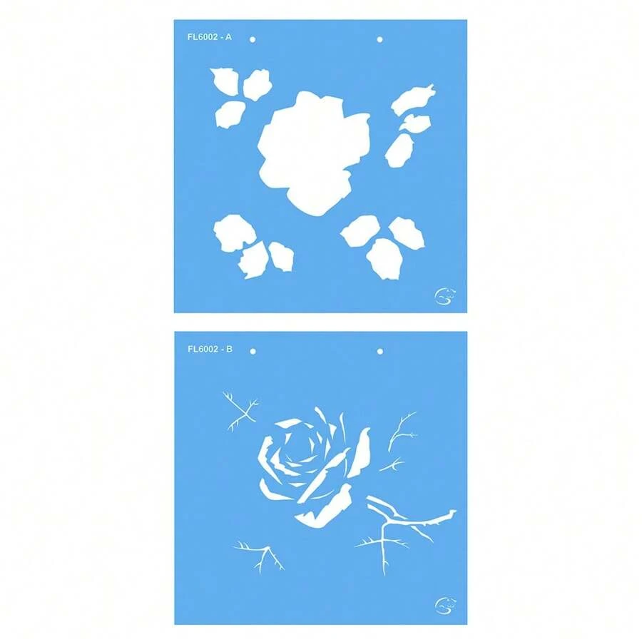 FL6002 - Open Rose - Trio - 14x14 - Naughty Cats Stencil - 單件 - 查看 1