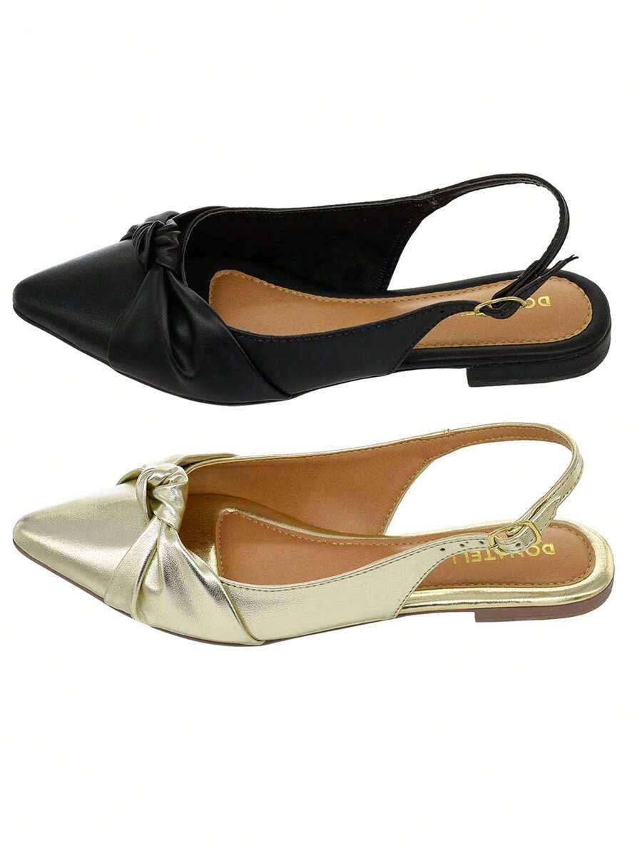 KIT 2 PAIRS Women's Open Toe Slingback Flat Shoes Comfort New Bow Knot Casual Light Gold And Variations - 黑色 - 查看 1