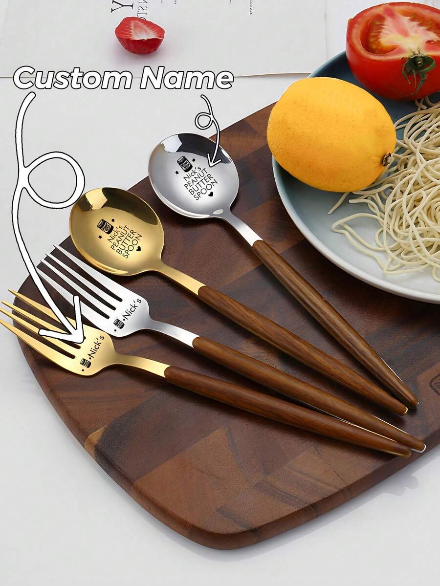 2 piezas Juego de cubiertos personalizado, Cuchara personalizada - Juego de cuchara y tenedor con nombre grabado personalizado - Juego de cubiertos de acero inoxidable, Tenedores de mesa de acero inoxidable, Vajilla personalizable, Juego de cubertería personalizada, Regalo de aniversario, cumpleaños, Navidad, Halloween, amigo - multicolor - Ver 1