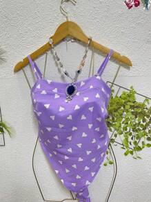 Belala Moda New Vest With Adjustable String And Print - Mauve Purple - View 1