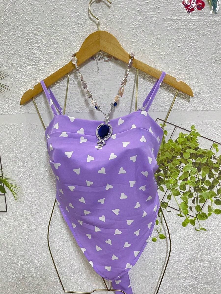 Belala Moda New Vest With Adjustable String And Print - Mauve Purple - View 1