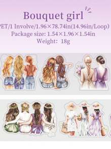 50mm*2M Waterproof Retro Human Figure PET Decor Washi Tape, Cute Girl Diary Scrapbook Craft Masking Tape For Decor And Layering Back To School