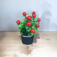 Cherry Pepper Bouquet Arrangement + Black Vase With Silver Detail Decorative Arrangement - Interior Decoration - 彩色 - 查看 3