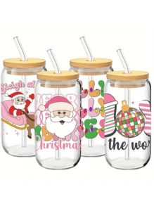 1 件 480 毫升可爱蝴蝶结杯套装，带竹盖和吸管，送给朋友圣诞老人的节日礼物，圣诞礼物， - 無色 - 查看 3