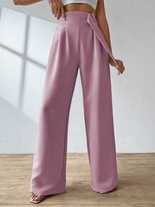 ADD WOMEN'S FASHION - AS1248 Women's Pantaloons, Elastic Waistband, Tailored, Casual, High Waist, Bell Bottom, Casual, Formal, Delicate, Light, Belt, Comfortable, Stylish, Fashion, Glamorous, Trendy, National Shipping - 淺粉色 - 查看 6