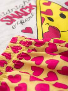 Girls Summer Pajamas Pink Blouse And Shorts Pizza Night Glow In The Dark - Xám - Xem 4