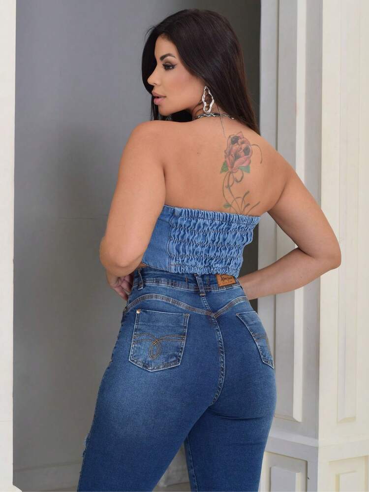 Women Denim Skirts - Rửa trung bình - Xem 3