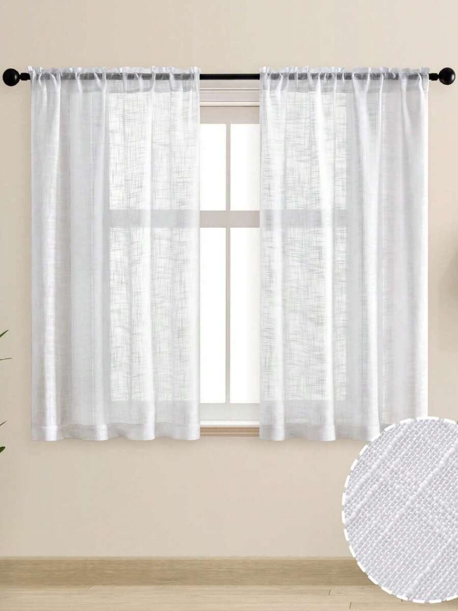 1 chiếc rèm cửa sổ phong cách Mỹ hiện đại bằng polyester mềm mại đơn giản, rèm cửa ngắn có túi đựng thanh treo dùng để trang trí nhà cửa, rèm cửa phòng tắm, nhà bếp, phòng khách, vách ngăn tủ, xử lý cửa sổ cơ bản - trắng - Xem 1