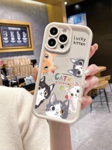 1个时尚可爱5猫图案防摔硅胶手机壳，兼容苹果/红米/Infinix/vivo/OPPO，防水防震防刮，国际版，非国内版 - 米色 - 查看 5