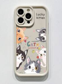 1个时尚可爱5猫图案防摔硅胶手机壳，兼容苹果/红米/Infinix/vivo/OPPO，防水防震防刮，国际版，非国内版 - 米色 - 查看 3