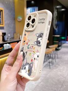 1个时尚可爱5猫图案防摔硅胶手机壳，兼容苹果/红米/Infinix/vivo/OPPO，防水防震防刮，国际版，非国内版 - 米色 - 查看 2