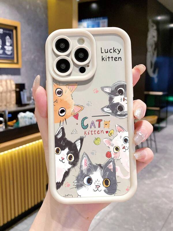 1 pieza Funda de silicona para teléfono con diseño adorable y elegante de 5 gatos, antideslizante, compatible con Apple///Redmi/Infinix/Vivo//OPPO