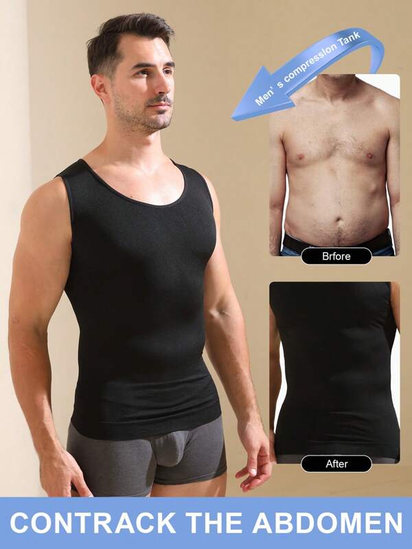 1pc Men's Athletic Compression Sleeveless Shirt, Breathable Strengthening Chest And Abdomen Under Base Layer
