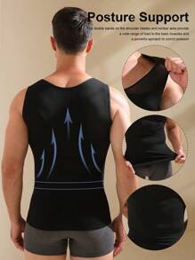 1pc Men's Athletic Compression Sleeveless Shirt, Breathable Strengthening Chest And Abdomen Under Base Layer