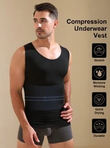1pc Men's Athletic Compression Sleeveless Shirt, Breathable Strengthening Chest And Abdomen Under Base Layer