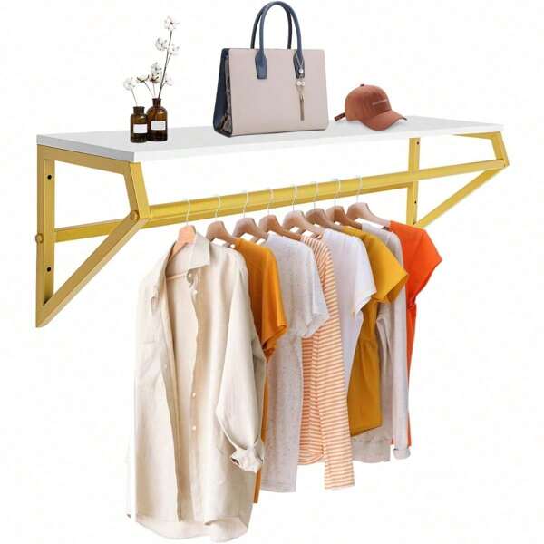 ZhdnBhnos ZhdnBhnos LINSIE Clothes Rack With Top Shelf, Wall Mounted Garment Rack, Space-Saving Display Hanging Clothes Rack, Gold Metal Clothing Rack For Home, Retail Store The Best Gift/Present For Family&Friends Happy Christmas,Spring,Minimalist,Summer TopsCoat Hanger Back To School Travel Essentials Room Decor,Home Decor,Bedroom Decor Storage Organization And Storage Puppy Keep Dress Shorts Phone Case Bikini Summer Dresses For Women Skirt Summer Dress Dresses Nails Jeans Tops White Dress Dresses For Women