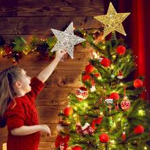 1个11.6英寸金色花朵树顶星，树顶装饰，金/银色树顶，最佳礼物，生日家居装饰，圣诞节装饰，房间装饰，圣诞节冬季 - 金色A - 查看 6