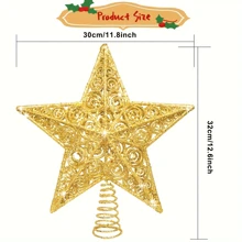 1个11.6英寸金色花朵树顶星，树顶装饰，金/银色树顶，最佳礼物，生日家居装饰，圣诞节装饰，房间装饰，圣诞节冬季 - 金色A - 查看 2