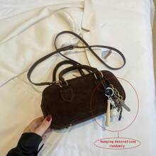 (Phong cách mặt dây chuyền ngẫu nhiên làm quà tặng) Túi đựng bowling thời trang, Túi xách dung tích lớn, Túi đeo chéo đa chức năng, Có dây đeo dài có thể tháo rời và mặt dây chuyền - Cà phê nâu - Xem 12