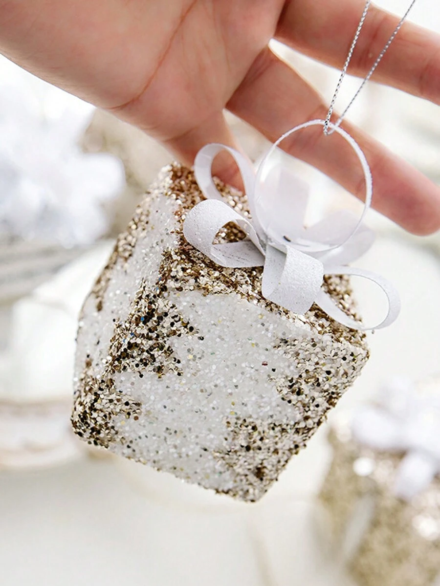 1pc Trang trí Giáng sinh Bột lấp lánh Hộp quà tặng bằng xốp Mặt dây chuyền 6CM Túi quà Cây thông Noel Treo trang trí Quả bóng Trang trí DIY - Nhiều màu - Xem 1