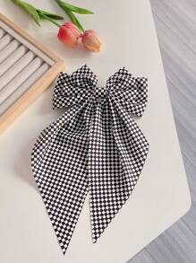 1pc Kids' Black & White Checkerboard Spring Clip Bow Hairclip Checkerboard Big Bowknot Hair Accessory