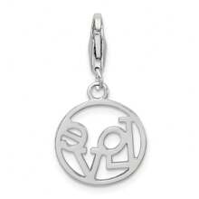 Sterling Silver Rhodium-Plated Polished LOVE In Open Circle Charm Pendant With  Fancy Lobster Clasp