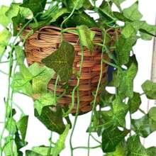 Planta Decorativa + Vaso Trançado Marrom Feito a Mão com 3 Plantas pendente Artificial Folhas Decorativas - Multicolorido - Visão 3