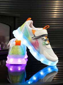 GUANGLAN Rechargeable Kids Glowing Shoes, Colorful LED Light Up Sneakers For Toddler Boys Girls, USB Charging Sport Shoes With Flashing Lights, Net Breathable Casual Sneakers For Little Kids, Baby, Youth - White - View 2