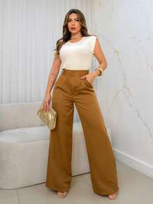 Women Pants - 卡其色 - 查看 3