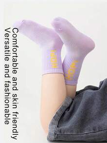 5 đôi tất lưới mỏng nhiều màu sắc phong cách mới cho trẻ em, tất thể thao thời trang có họa tiết chữ và sọc cho bé gái, mùa xuân/hè - Nhiều màu - Xem 4