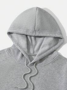 Men Autumn Solid Color Drop Shoulder Long Sleeve Drawstring Hoodie And Sweatpants Casual Loose Set - Grey - View 7