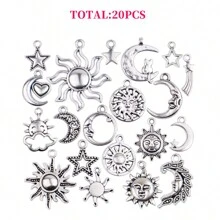 13/20/50PCS Craft Supplies Mixed Antique Silver Sun Moon Stars Charms Pendants For Crafting Jewelry Findings Making Accessory For DIY Necklace Bracelet(Random Mixed) - Antique Silver - View 4