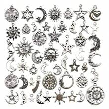 13/20/50PCS Craft Supplies Mixed Antique Silver Sun Moon Stars Charms Pendants For Crafting Jewelry Findings Making Accessory For DIY Necklace Bracelet(Random Mixed) - Antique Silver - View 1