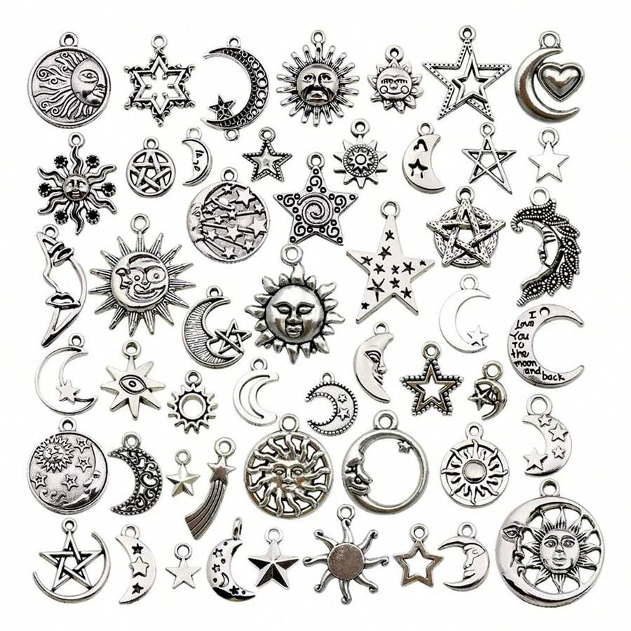 13/20/50PCS Craft Supplies Mixed Antique Silver Sun Moon Stars Charms Pendants For Crafting Jewelry Findings Making Accessory For DIY Necklace Bracelet(Random Mixed) - Antique Silver - View 1