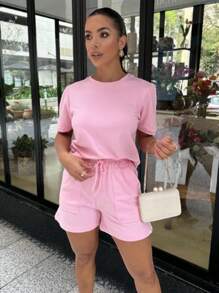 Set Of Shorts In Sweatshirt And Candy Colors Princess Sleeve Blouse - 淺粉色 - 查看 2