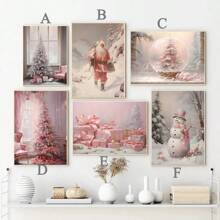 YIKES 1 pièce Père Noël Veille de Noël Privée Bonhomme de neige Cadeau de Noël Flocon de neige Rose Mode Murale Affiche Nordique Décoration de chambre Chambre de fille Suspension Tête de lit Peinture sans cadre