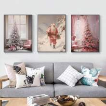 YIKES 1 pièce Père Noël Veille de Noël Privée Bonhomme de neige Cadeau de Noël Flocon de neige Rose Mode Murale Affiche Nordique Décoration de chambre Chambre de fille Suspension Tête de lit Peinture sans cadre