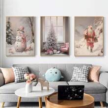 YIKES 1 pièce Père Noël Veille de Noël Privée Bonhomme de neige Cadeau de Noël Flocon de neige Rose Mode Murale Affiche Nordique Décoration de chambre Chambre de fille Suspension Tête de lit Peinture sans cadre