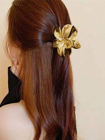 金/银花朵造型发爪夹，发夹，金属质感时尚发饰，适合盘发，学生妹发饰