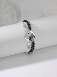 2 Miếng Thủ công Bện Cặp đôi Vòng tay Với Đen Và Trắng Yin và Yang Tai Chi Tám , Thiết kế rồng Dát Đầy Với Kim cương giả - Nhiều màu - Xem 1