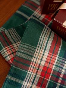 1 件格子双面桌旗，双层面料设计，适用于家居装饰、厨房、餐厅、桌面、家居饰品 - 綠色 - 查看 3