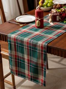 1 件格子双面桌旗，双层面料设计，适用于家居装饰、厨房、餐厅、桌面、家居饰品 - 綠色 - 查看 1
