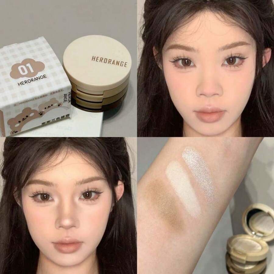 HERORANGE Bang Bang 三色彩妆珍珠哑光高光泽中等提亮自然侧影鼻影化妆粉