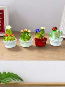 4 piezas de adornos de macetas de cactus de resina en miniatura para decoración de escritorio, artesanía de plantas suculentas de micropaísaje, el mejor regalo - Multicolor - Ver 11