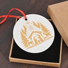 1 件金色耶稣降生场景陶瓷吊坠，可定制文字圣诞节和洗礼装饰，非常适合家庭和派对